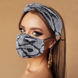 SNAKE PRINT COTTON FASHION MASK HEADBAND SET